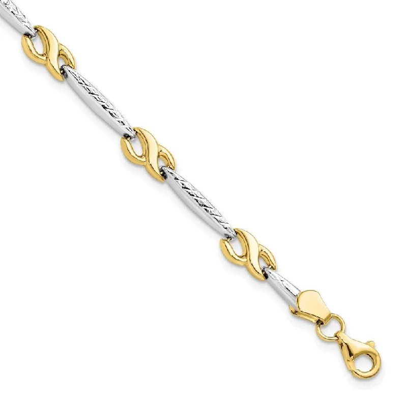 Women’s matching bracelets and earrings-10k Yellow Gold with Rhodium Diamond-Cut Bracelet, 7"