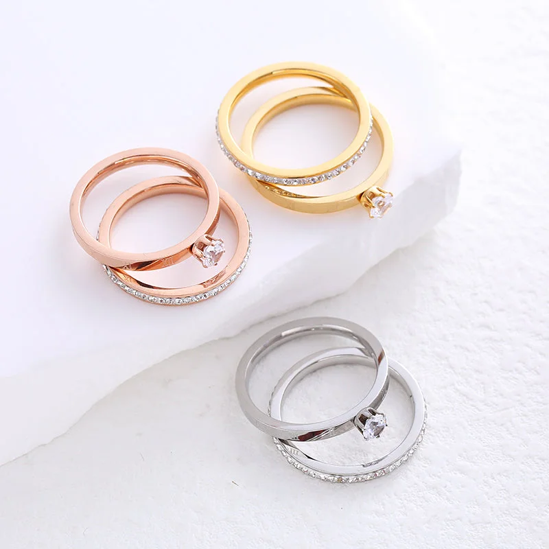 Women’s cushion cut rings-Simple Style Solid Color Stainless Steel Plating Inlay Zircon 24k Gold Plated Rose Gold Plated Rings