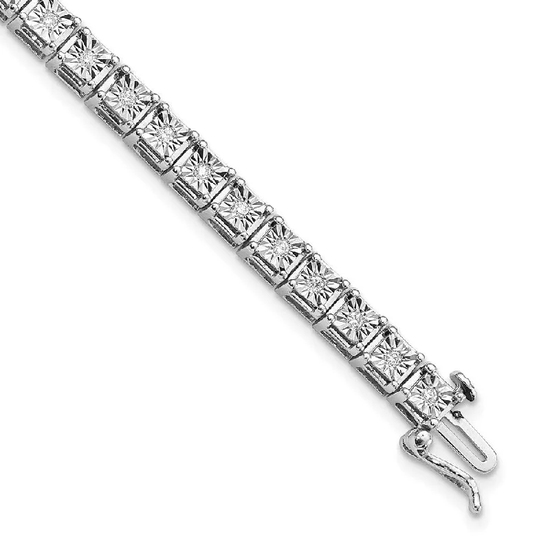 Women’s rhinestone bracelets-Sterling Silver Rhodium-plated Diam. Square Link Bracelet-WBC-QDX1098