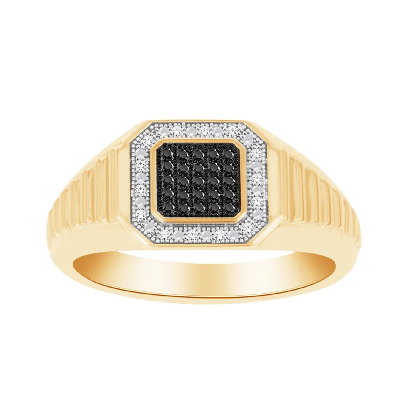 Women’s engagement rings with colored diamonds-10kt Yellow Gold Men's Diamond Ring with Black Diamonds