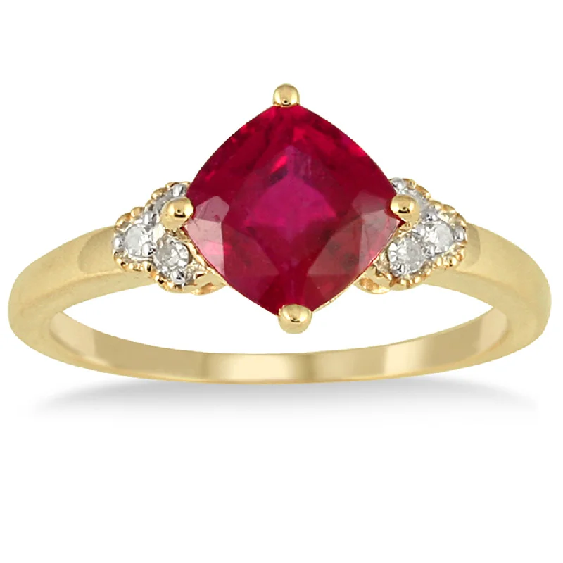 Women’s yellow gold engagement rings-2.25 Carat Cushion Cut Ruby And Diamond Ring In 10K Yellow Gold