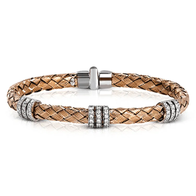 Women’s stretch bracelets-Carefully woven from 18k rose gold, this remarkable bangle bracelet is perfect for everyday wear as well as formal occasions with .72 ctw of white diamonds. Perfect for stacking.