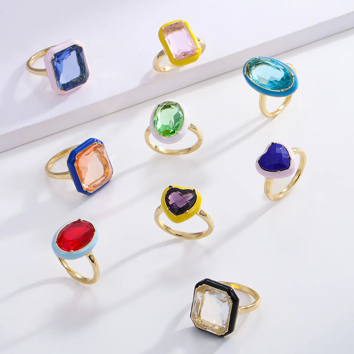 Women’s fashion gold rings-Fashion Geometric Alloy Enamel Zircon Women'S Rings