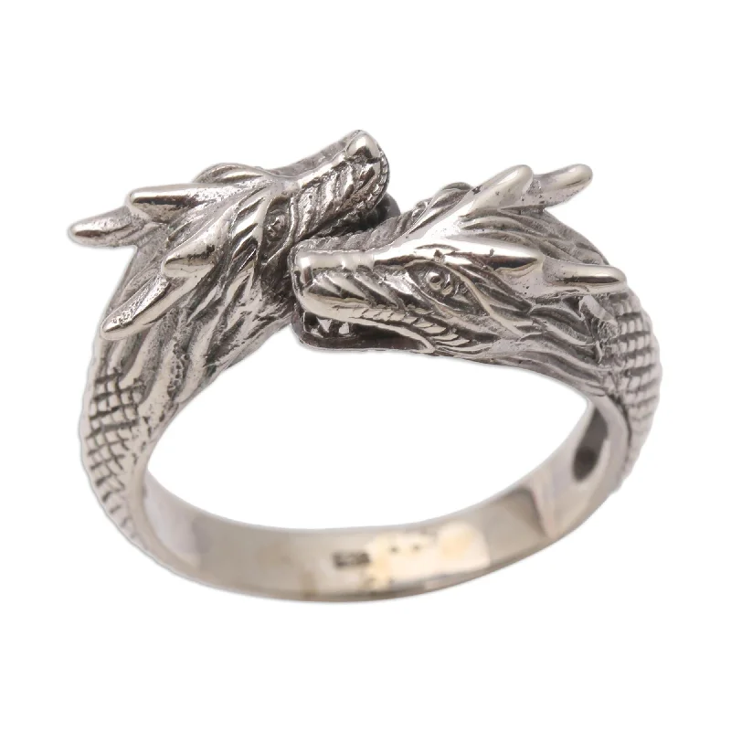 Women’s stackable rings-Novica Handmade Dragon Romance Men'S Sterling Silver Wrap Ring