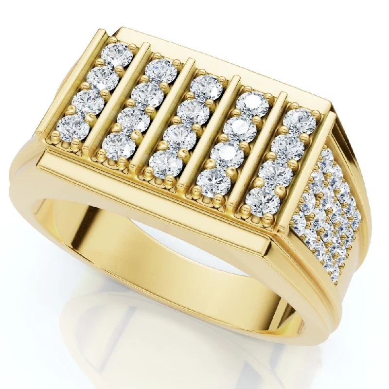 Women’s gold and diamond rings-1Ct Men's Diamond Rectangle Multi-Row Ring in Yellow Gold