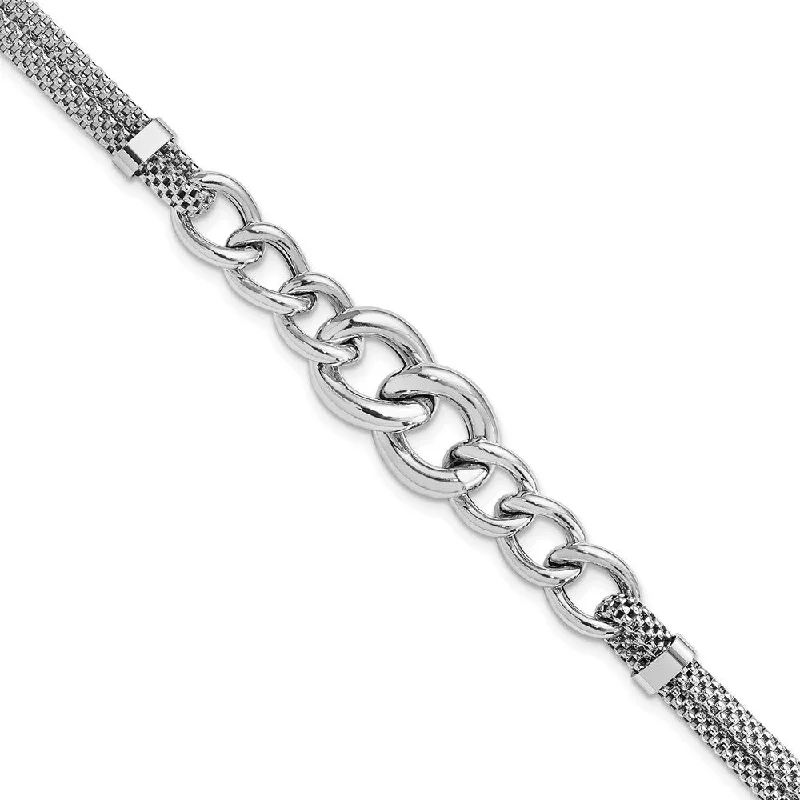 Women’s heart-shaped bangles-Sterling Silver Rhodium-plated Fancy Chain w/1in Ext. 2-strand Bracelet-WBC-QG5115-7