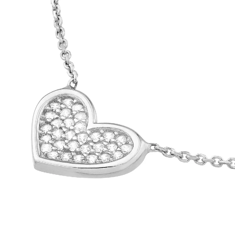 Women’s chunky necklaces-Sterling Silver CZ-Filled Heart Adjustable Necklace