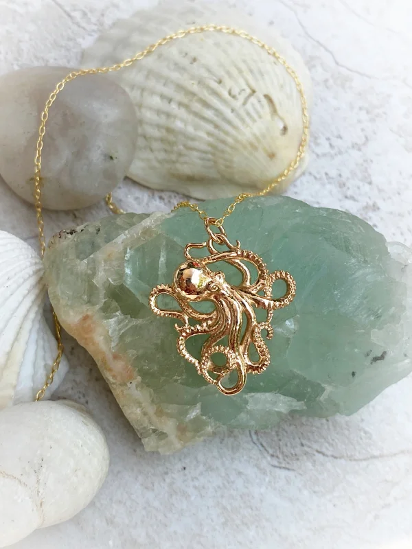 Women’s unique gemstone necklaces-Bronze Detailed Octopus Necklace