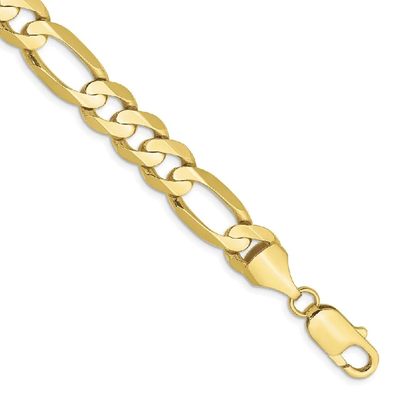 Women’s diamond bracelets-10k Yellow Gold 8.75mm Light Concave Figaro Chain Bracelet, 7"