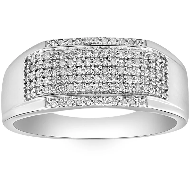 Women’s anniversary band rings-1/2Ct Men's Pave Diamond Ring in White Gold