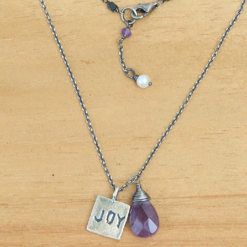 Women’s vintage rings-Handmade Sterling Silver 'Inspiring Joy' Amethyst Cultured Pearl Necklace (4 mm) (Indonesia) - 0.5" L x 0.4" W x 0.1" D