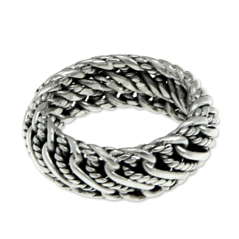 Women’s adjustable rings-Handmade Infinity Wave Men's Sterling Silver Ring (Indonesia)