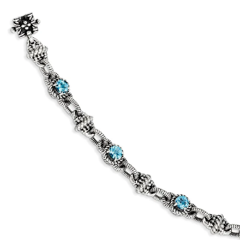 Women’s stackable bracelets-Sterling Silver Swiss Blue Topaz Bracelet-WBC-QTC377