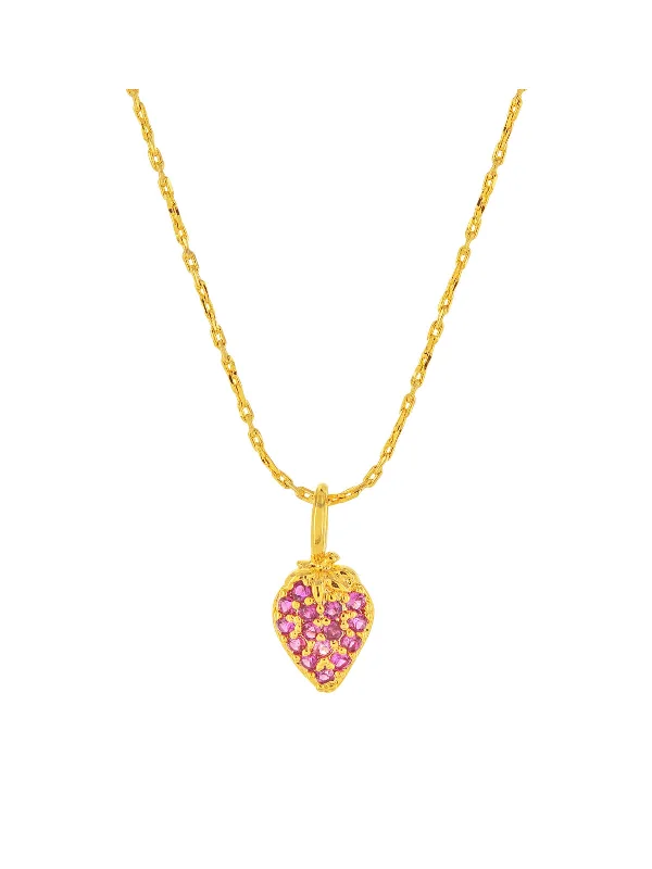 Women’s gold necklaces-CZ Strawberry Necklace