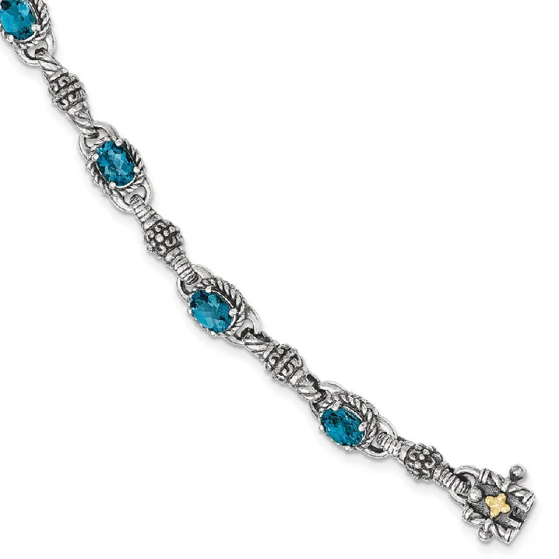 Women’s round bangles-Sterling Silver w/14k London Blue Topaz 7.25 in. Bracelet-WBC-QTC1383