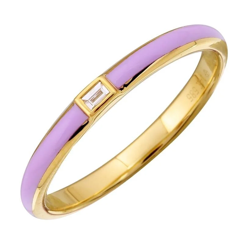 Women’s vintage rings-Joelle Collection Amethyst Enamel & Diamond Band Ring 14K Yellow Gold Ring Size 6.5