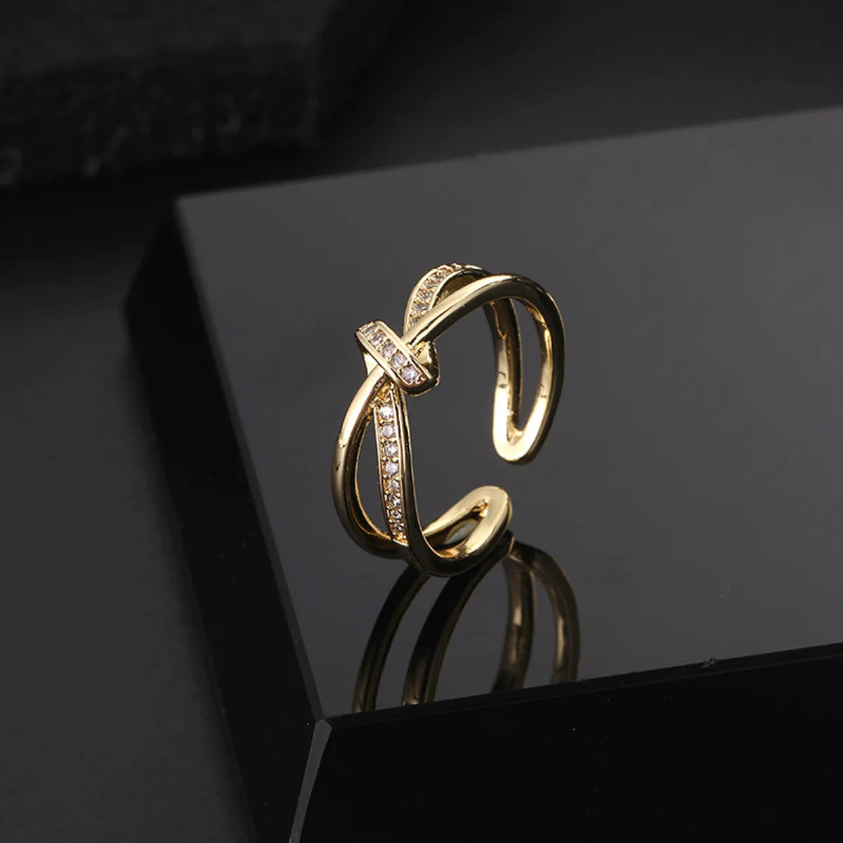 Women’s ring sets-Simple Style Geometric Copper Gold Plated Zircon Open Rings In Bulk