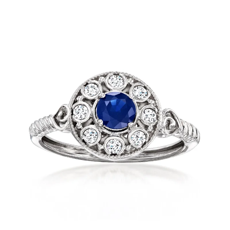 Women’s engagement rings with ruby-Ross-Simons Sapphire and . Diamond Ring in 14kt White Gold