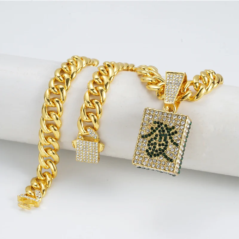 the Chinese Character Fa Pendant Gold Cuban Link Chain