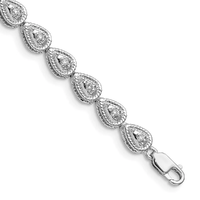 Women’s personalized bracelets-Sterling Silver Rhodium Plated Diamond Teardrop Link Bracelet-WBC-QDX1040