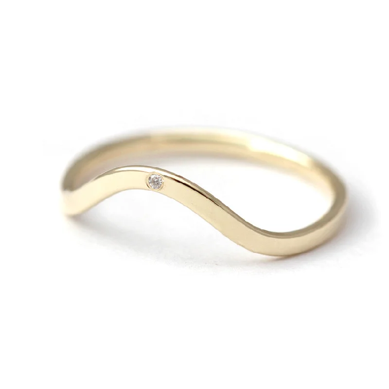 Women’s geometric rings-Single Diamond Curved Wedding Ring