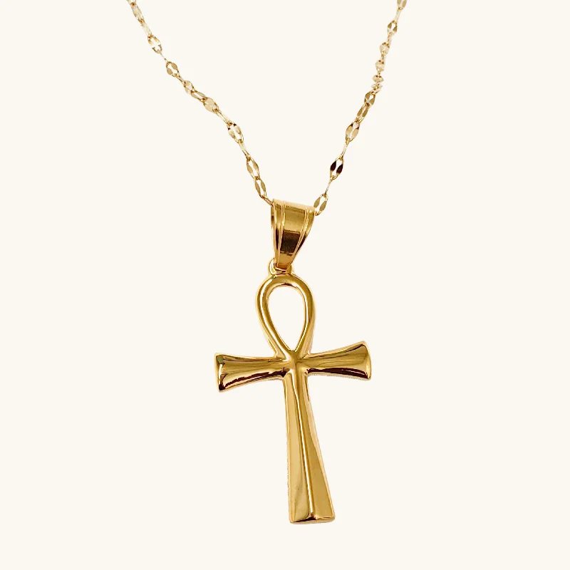 Women’s large pendant necklaces-Golden Ankh Necklace