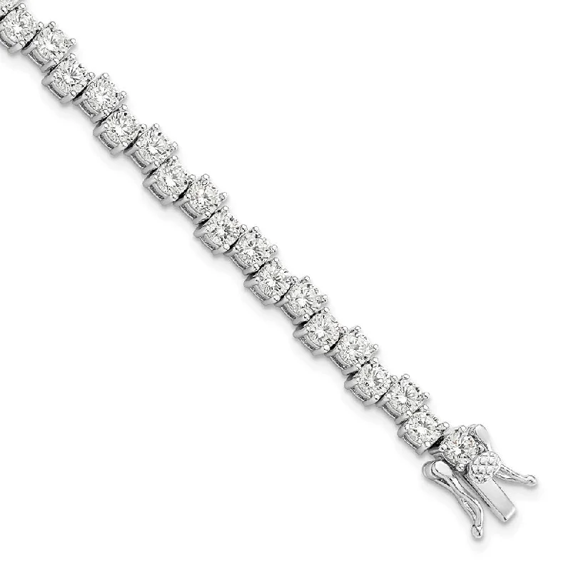 Women’s boho bracelets-Sterling Silver Rhodium-plated Polished 4mm CZ Bracelet-WBC-QG5738-7.5