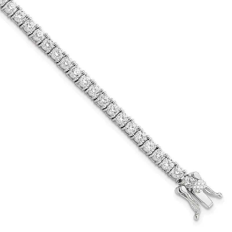 Women’s personalized bangle bracelets-Sterling Silver Rhodium-plated Polished CZ Tennis Bracelet-WBC-QG5903-7.5