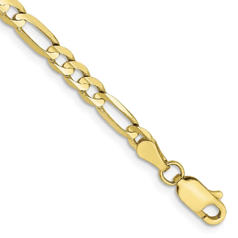 Women’s chunky bracelets-10k Yellow Gold 4mm Light Concave Figaro Chain Bracelet, 7"