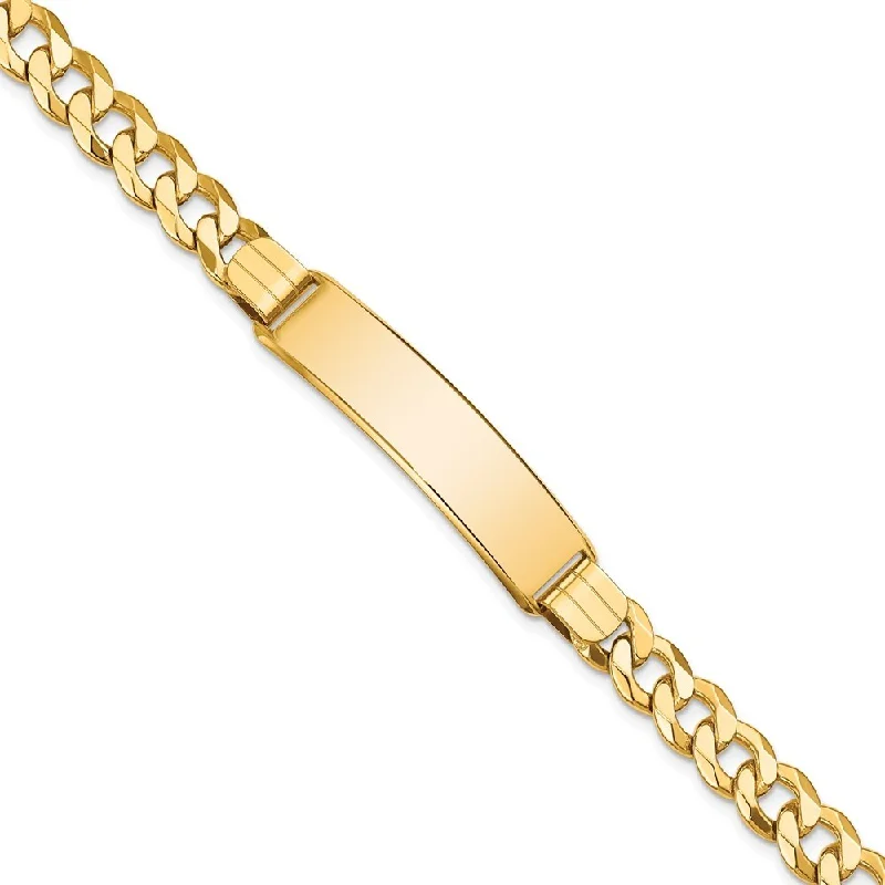 Women’s engraved bangle bracelets-14k Yellow Gold 9mm Flat Curb Link ID Bracelet, 8"