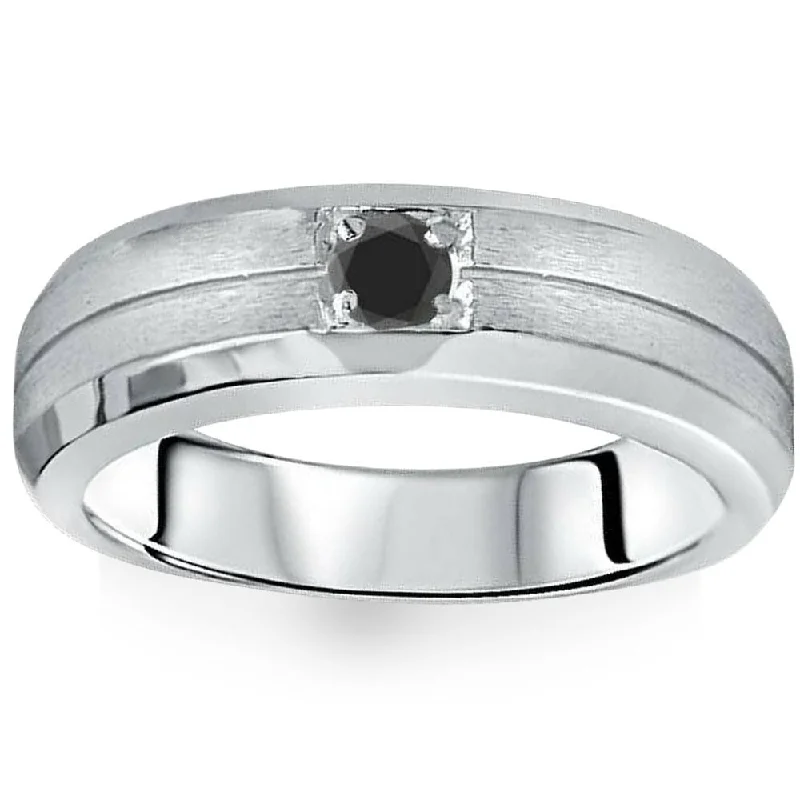 Women’s wedding band rings-1/4ct Mens Black Diamond Solitaire Ring White Gold