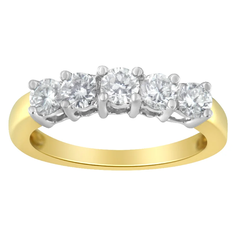 Women’s oval engagement rings-14KT Two Toned Gold 5 Stone Diamond Ring