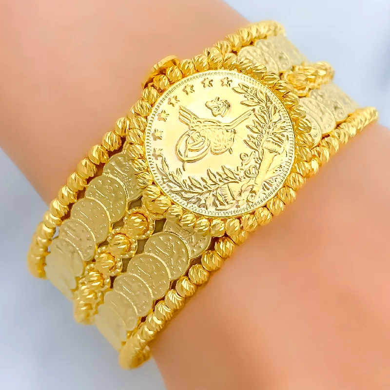 Women’s pearl bangle bracelets-Impressive Classy 21k Gold Coin Bangle Bracelet