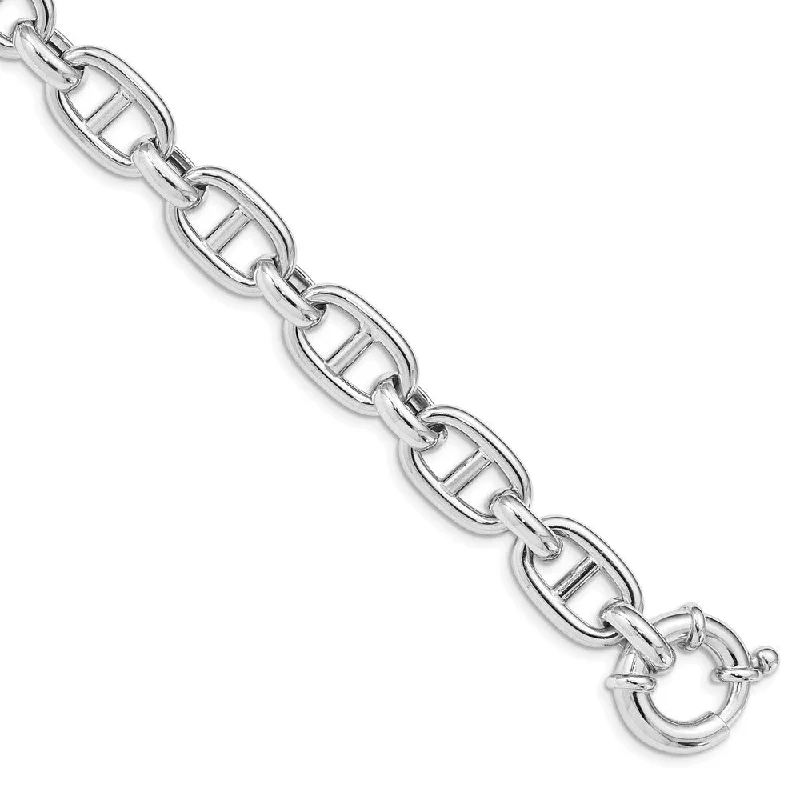 Women’s minimalist bracelets-Sterling Silver Rhodium Plated Polished Link Bracelet-WBC-QG5005-8