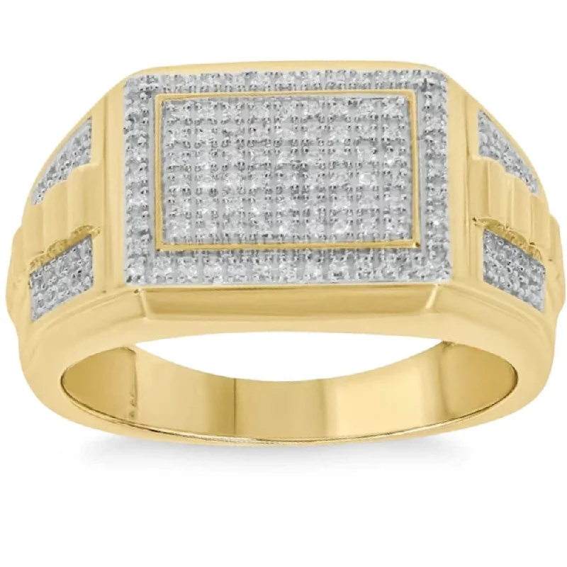 Women’s trendy rings-1/2Ct TW Diamond Men's Ring Yellow Gold 9mm Wide