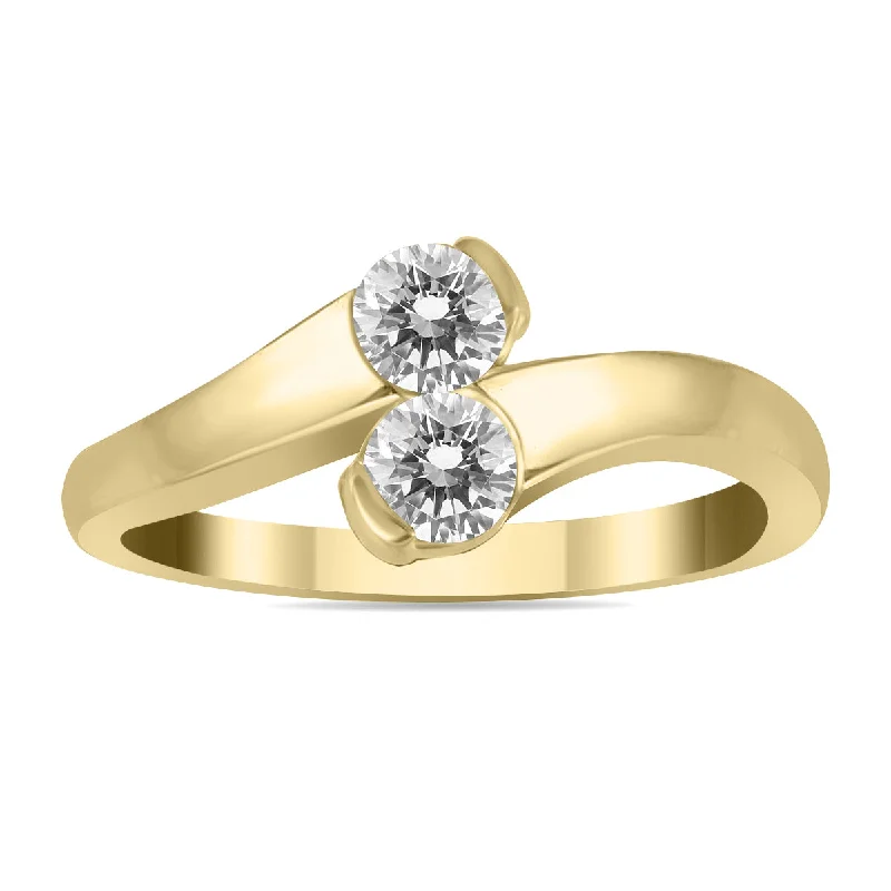 Women’s engagement rings with topaz-1/2 Carat Tw Two Stone Diamond Ring In 14K Yellow Gold