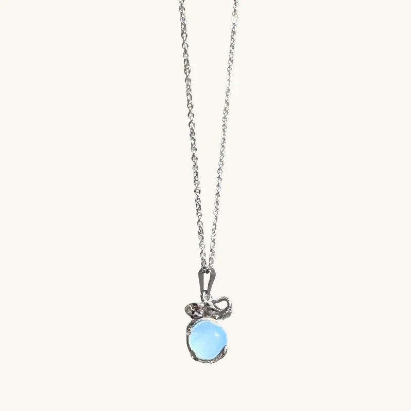 Women’s classy necklaces-Silver Elephant Opal Crystal Ball Necklace