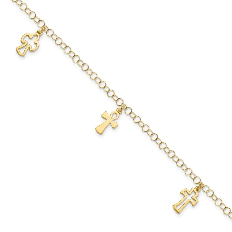 Women’s multi-strand bracelets-14k Yellow Gold Cross Bracelet, 7.5"