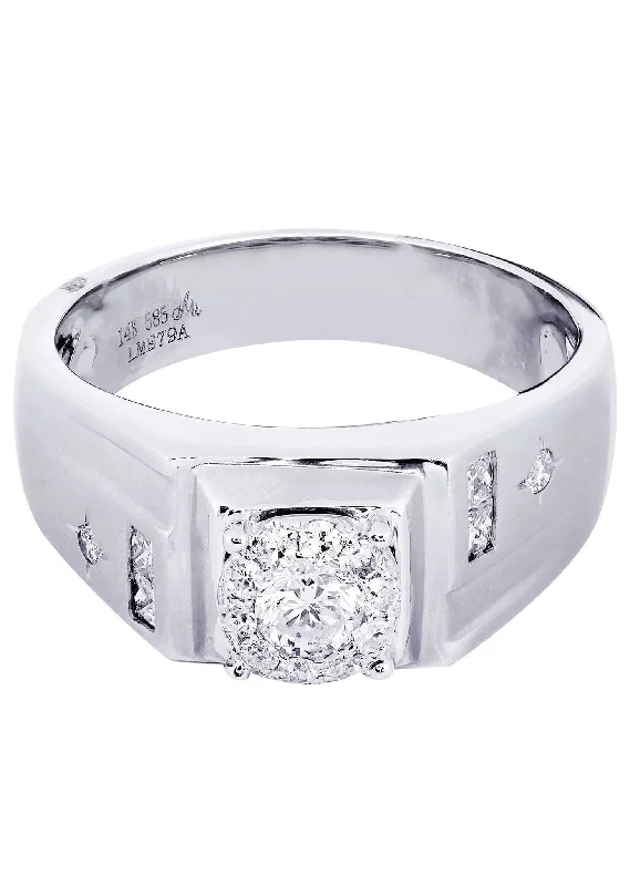 Women’s round cut solitaire engagement rings-White Gold Mens Diamond Ring| 0.72 Carats| 9.45 Grams