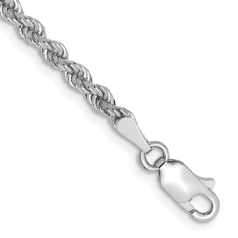 Women’s thin bangles-14k White Gold 2.75mm Regular Rope Chain Bracelet, 7"