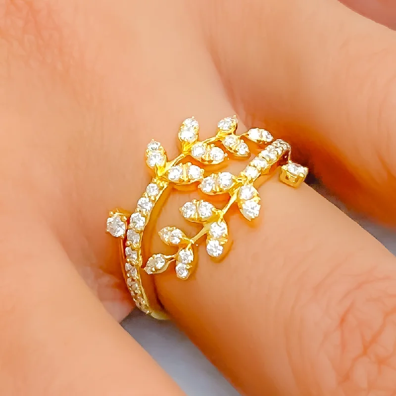 Women’s three-stone engagement rings-Flawless Leaf Adorned 18K Gold + Diamond Ring