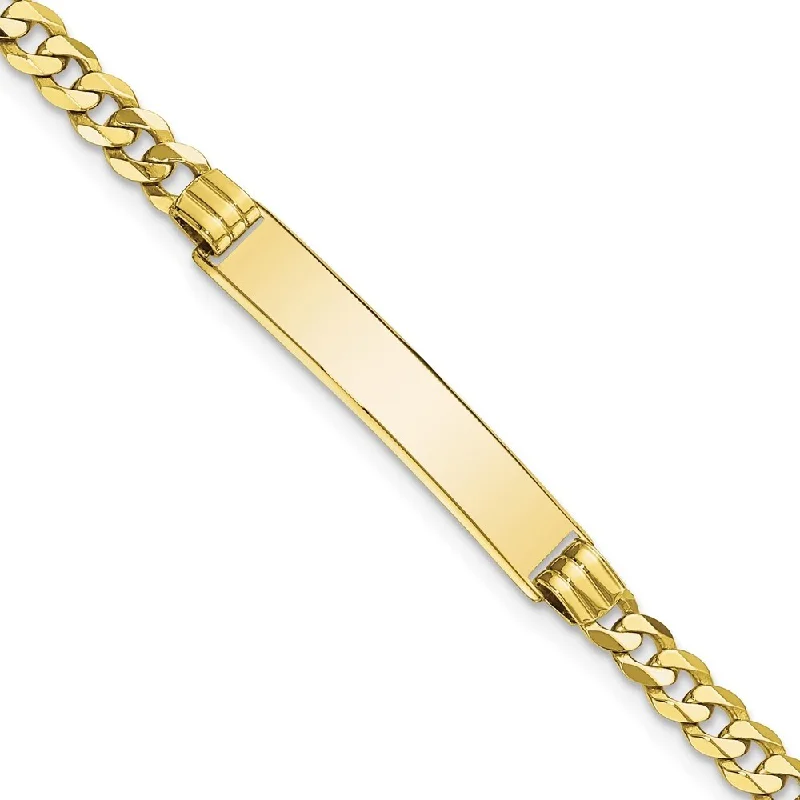 Women’s sterling silver bracelets-10k Yellow Gold Flat Curb Link ID Bracelet, 7" (W-5.38mm)