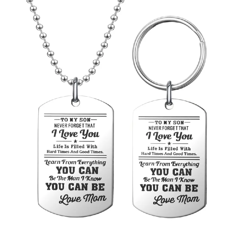 Women’s floral rings-Fashion Men Dog Tag Caving Letters Pendant Chain Necklace Key Ring Jewelry Gift