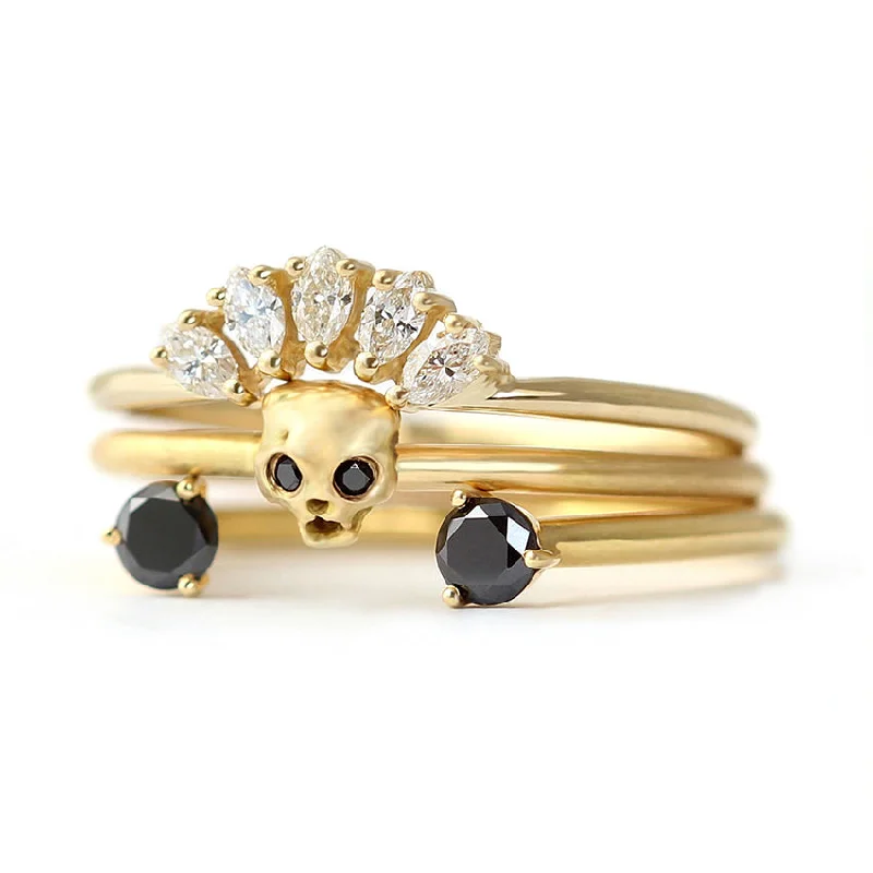 Women’s vintage-style rings-Cat Skull Wedding Set - Bohemian Bridal Set Of Three Rings