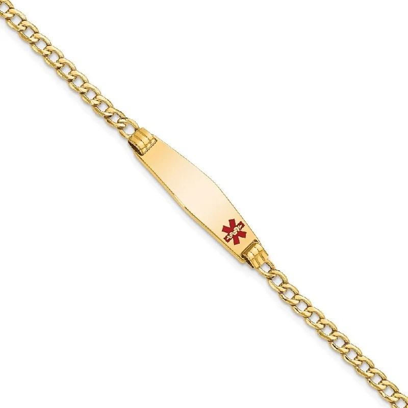 Women’s custom-made bracelets-14k Yellow Gold 7.5mm Medical Semi-Solid Soft Diamond Shape Red Enamel ID Cuban ID Bracelet, 7"