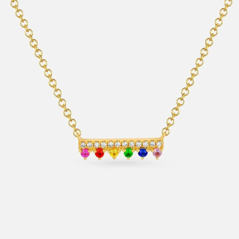 Women’s silver necklaces-Diamond & Rainbow Chloe Bar Necklace