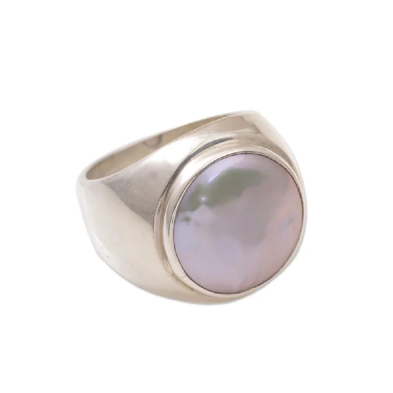 Women’s gold and diamond rings-Handmade Deep Sea Pearl Sterling Silver Ring 15 mm (Indonesia)