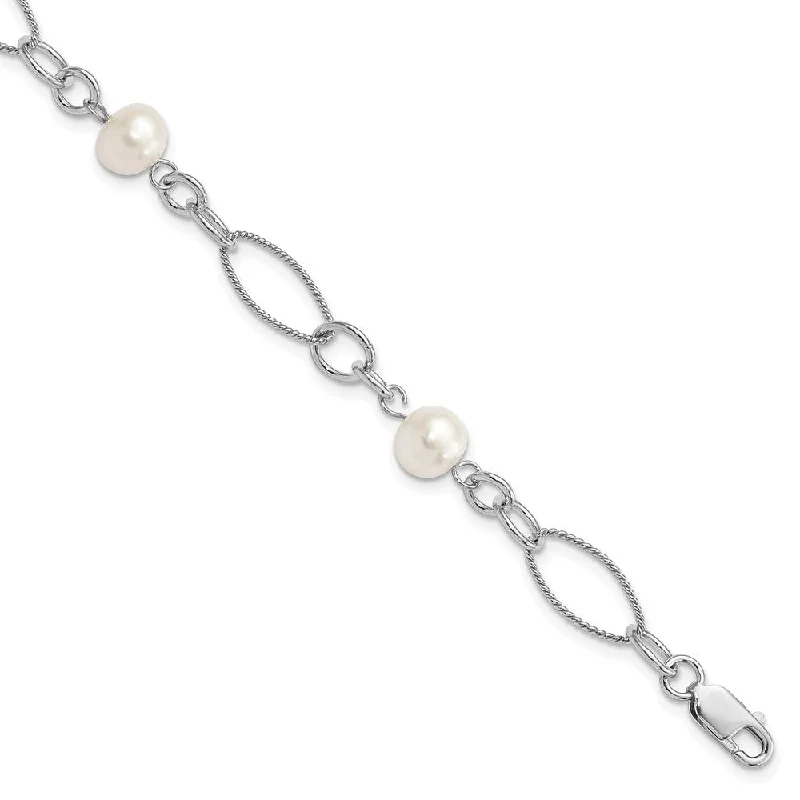 Women’s double-layered bracelets-Sterling Silver Rhodium Freshwater Cultured Pearl Bracelet-WBC-QG2484-7.75