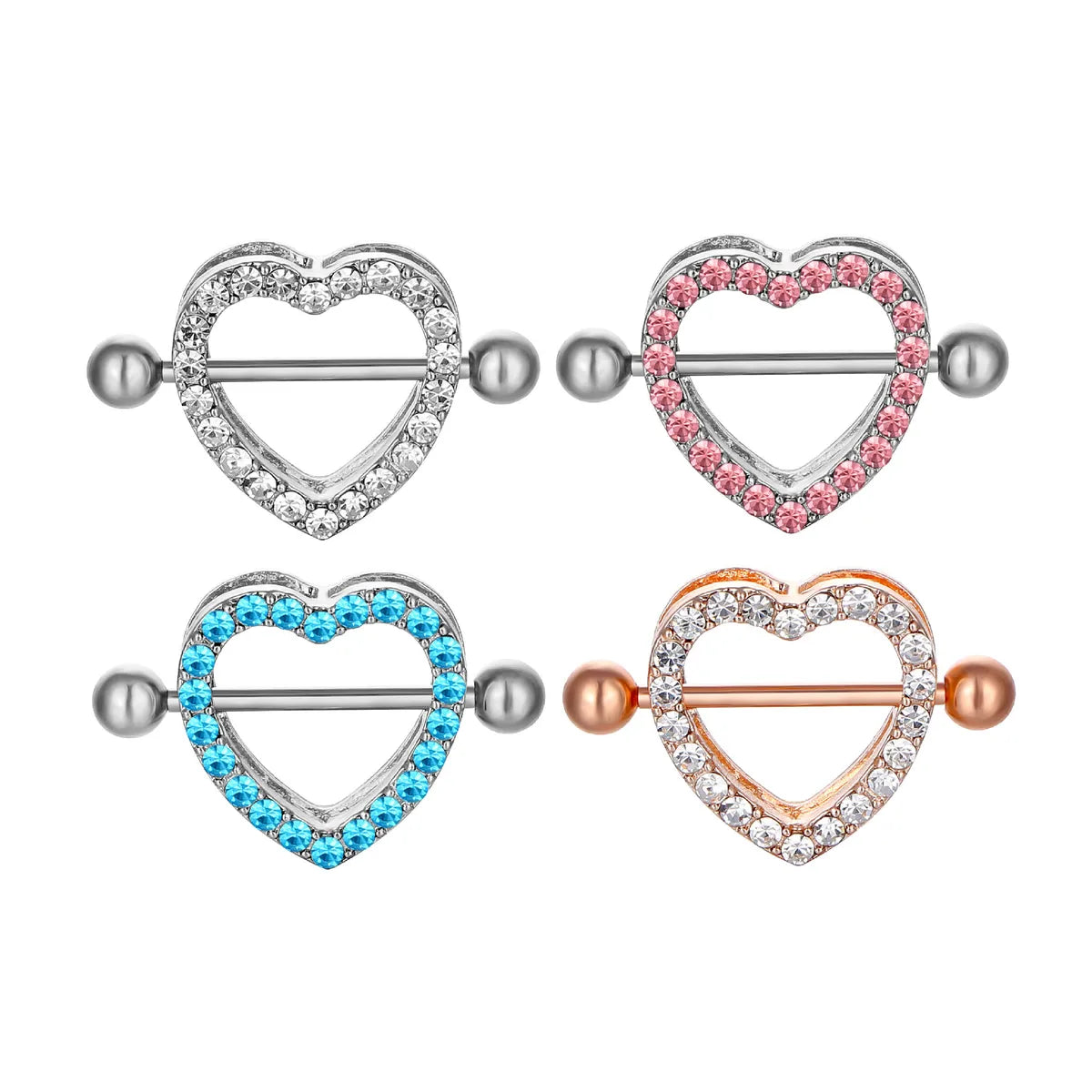 Women’s cocktail rings-Sexy Heart Stainless Steel Inlay Rhinestones Nipple Ring