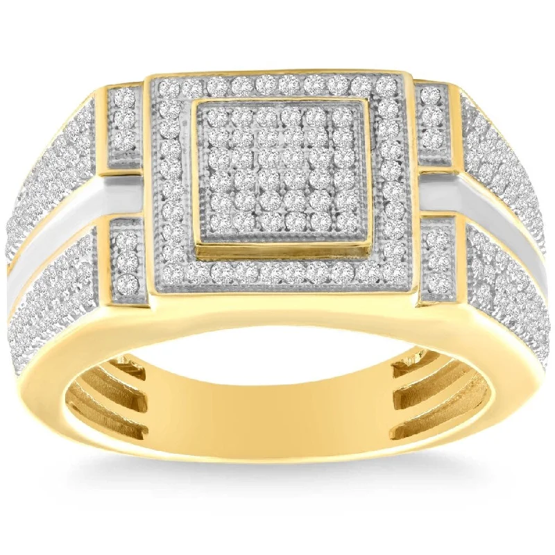 Women’s fine gold rings-Men's 1/4 CT. T.W. Diamond Micro Cluster Square Stepped Ring in Yellow Gold